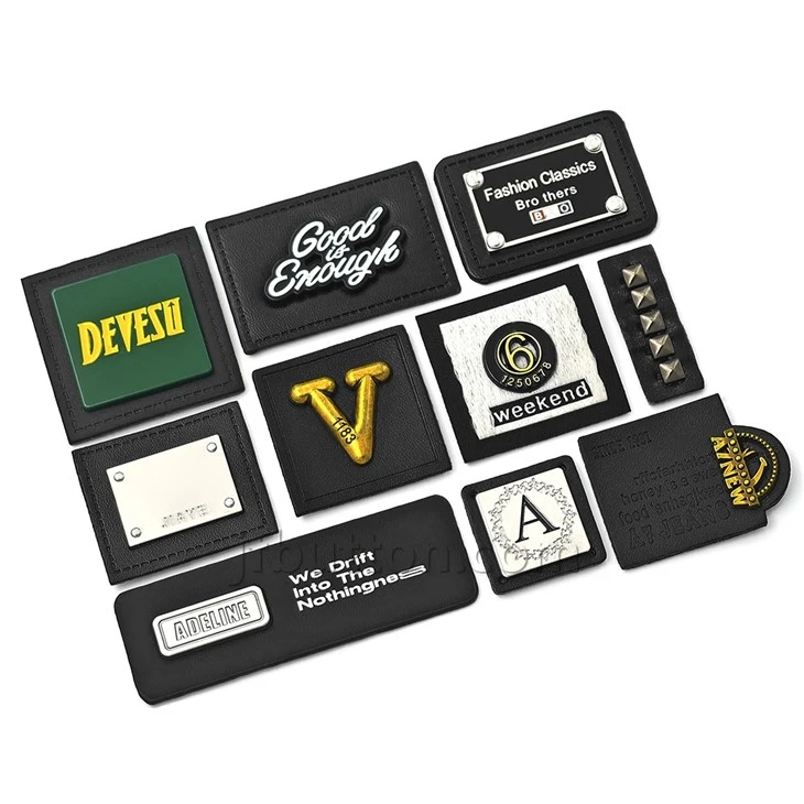 Black Leather Patch With Metal Logo